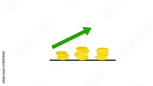 coins and graph. graph and money. Animated Illustration of Statistic Curve with Arrow Growing Up showing money Profit growth on Good Business. Suitable to place on business and finance content.	

