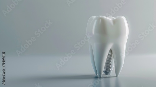 A tooth with a toothbrush, dental care concept