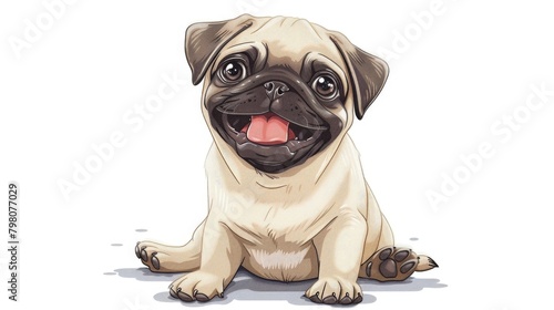 A cute pug dog sitting on the ground with its tongue out. Perfect for pet lovers and animal-themed designs