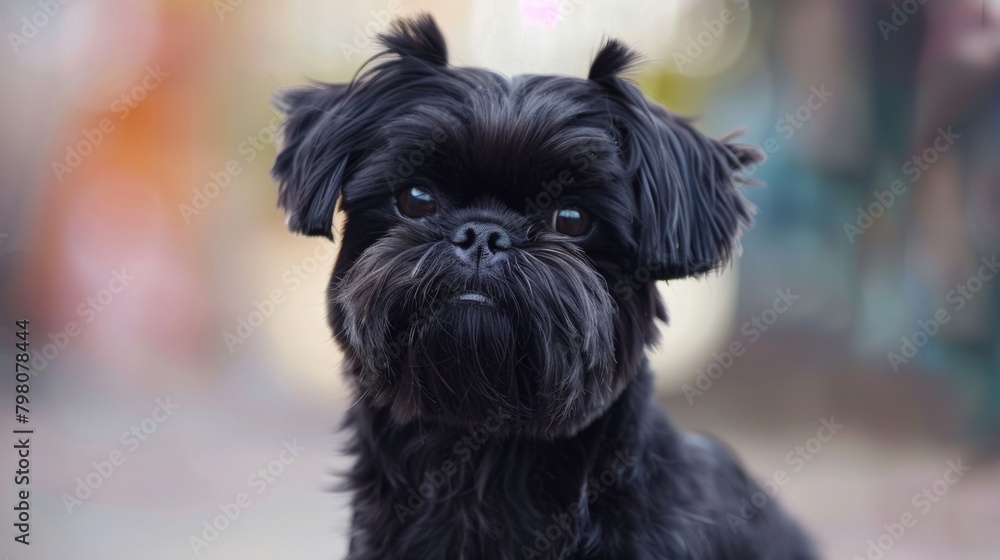 Charming image of a black Brussels Griffon looking innocently at the camera with big, expressive eyes and a bokeh background Charming image of a black Brussels Griffon looking innocently at the camera with big, expressive eyes and a bokeh background