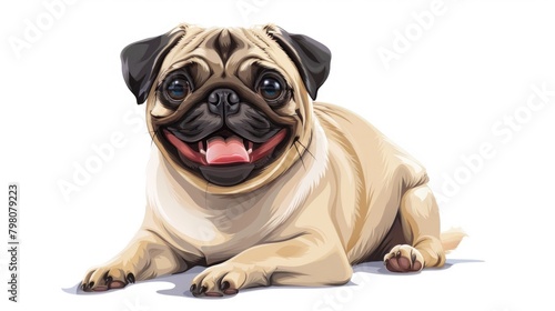 A cute pug dog laying down with its tongue out. Great for pet-related designs