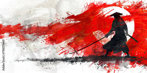 Japanese Flag with a Samurai and a Sushi Chef - Imagine the Japanese flag with a samurai representing Japan's warrior tradition and a sushi chef