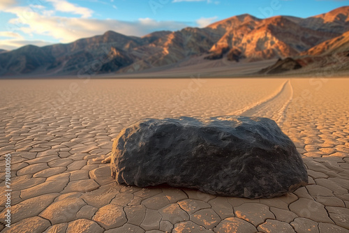 mysterious movig rock in clay desert photo