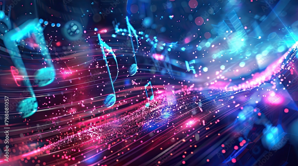 Abstract background, colorful and bright musical notes, music and sound concept.