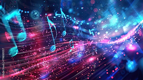 Abstract background, colorful and bright musical notes, music and sound concept.