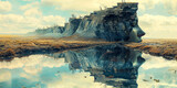 Surreal landscape with human face formation