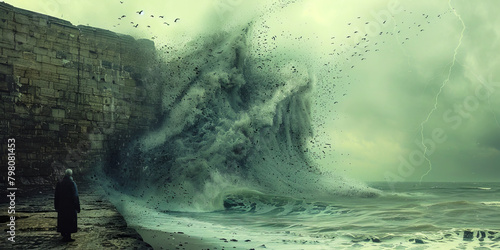 Stormy seascape with dramatic cliffside encounter