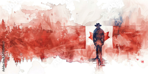 Canadian Flag with a Mountie and a Timber Worker - Imagine the Canadian flag with a Mountie representing the Royal Canadian Mounted Police and a timber worker photo
