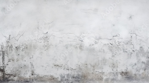 A detailed image capturing the rough texture of a white concrete wall, with areas of peeling paint and visible weathering