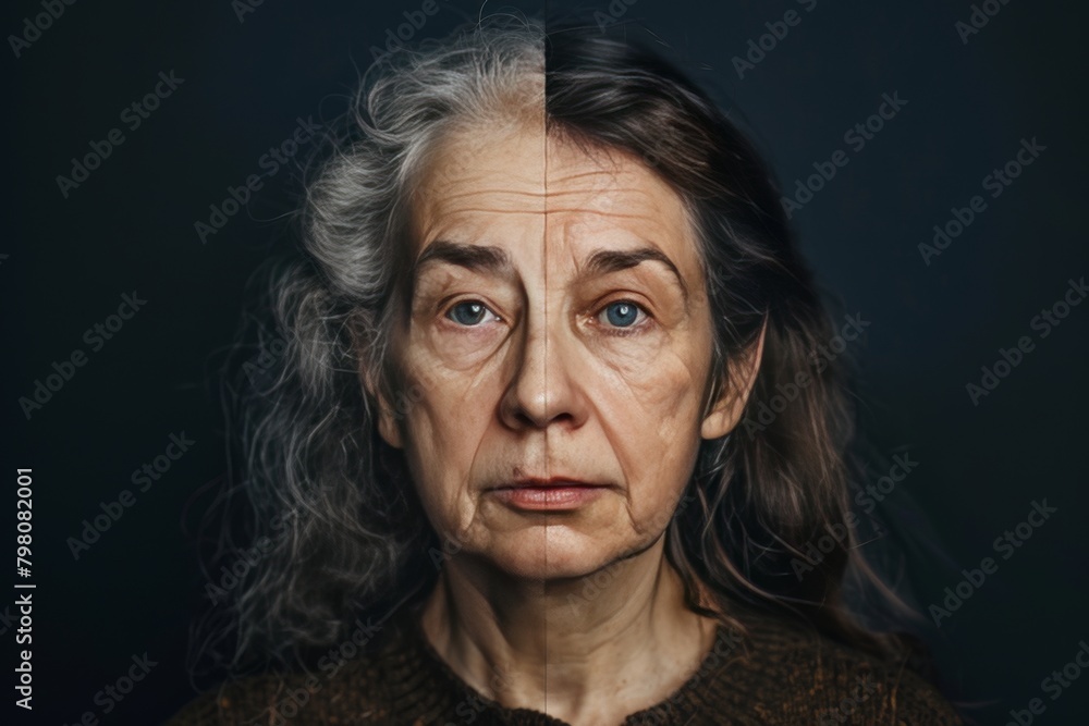 Adult aging depicted composite mental vitality in life spectrum and age transformations visualized in portrait. Adult aging depicted composite mental vitality in life spectrum and age transformations visualized in portrait.