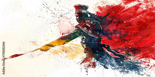 South African Flag with a Zulu Warrior and a Winemaker - Visualize the South African flag with a Zulu warrior representing South Africa's Zulu heritage and a winemaker