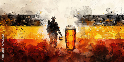 German Flag with a Beer Brewer and an Engineer - Picture the German flag with a beer brewer representing Germany's beer culture and an engineer photo