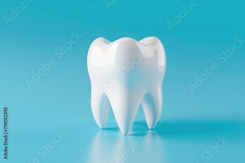 Close-up of a white tooth on a blue background. Perfect for dental or oral care concepts
