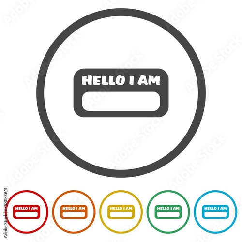 Hello I Am card icon. Set icons in color circle buttons