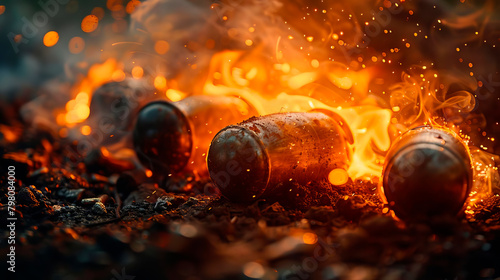 In battle, the explosive power of grenades shifts the course as metal clashes and fire reigns. photo