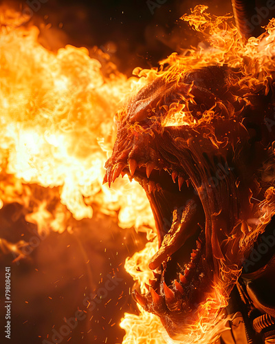 The terrifying face of a fire-breathing demon Capture the intensity and fury of their fiery rage in close-up 
