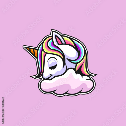 Beautiful unicorn on clouds design vector