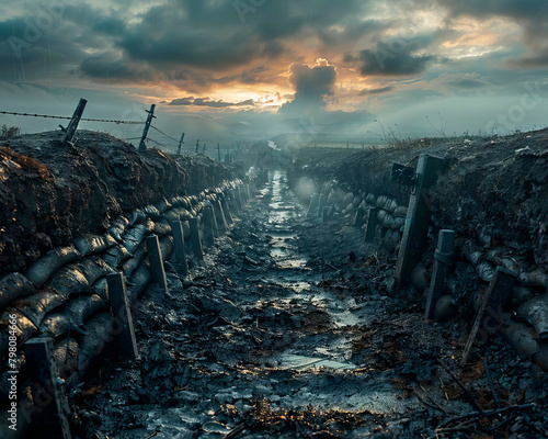The solemn beauty of WWI trenches and sandbags, history etched in the earth, war echoes lingering. photo