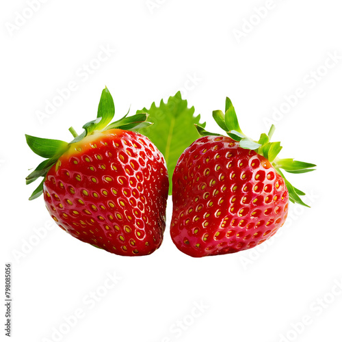 Fresh ripe strawberry fruit isolated on a transparent background by AI generative