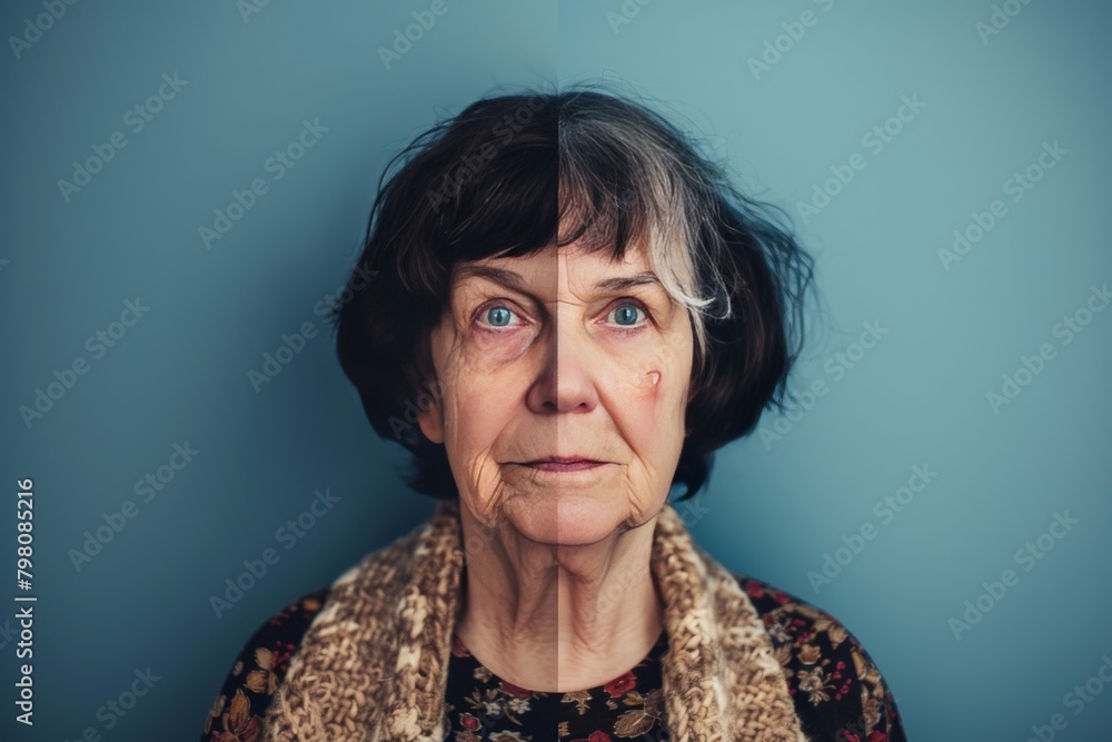 Generational age realistic portrayal in aging lifestyle and stage portrait comparison and diversity in skin aging treatments.