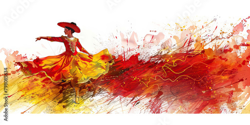 Spanish Flag with a Flamenco Dancer and a Bullfighter - Visualize the Spanish flag with a flamenco dancer representing Spain's flamenco culture and a bullfighter