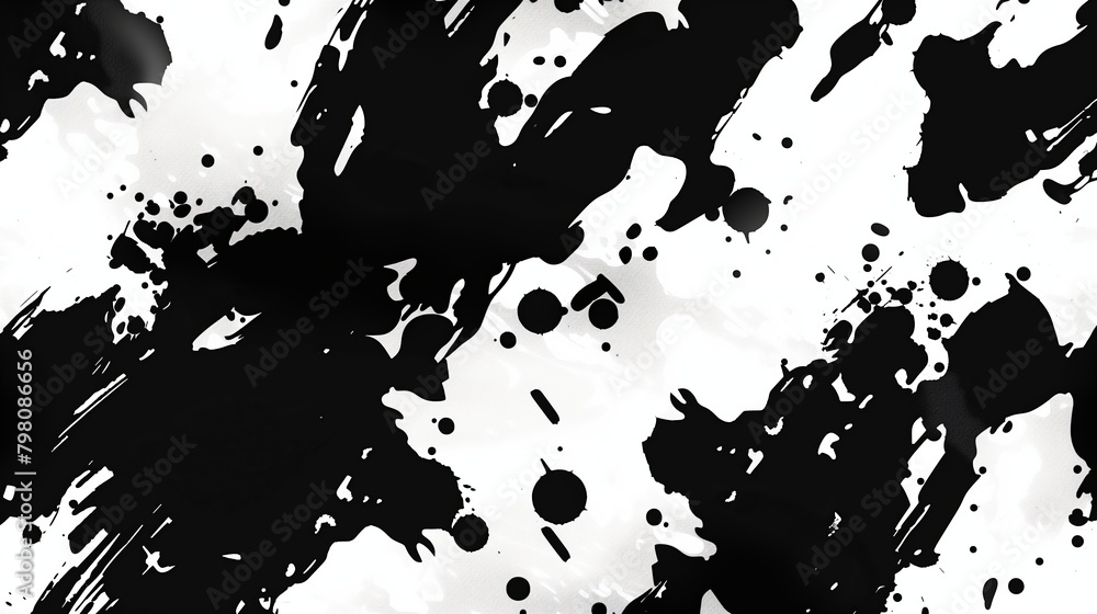 Pattern of black and white paint splashes, creating an abstract background with hints of cow print for camo design.