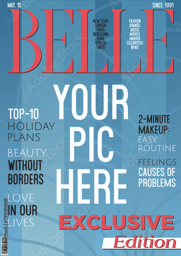Fashion, Beauty Magazine Cover Template. Vector Background for Posters, Illustrations. Classic Fashion Weekly Journal Frame Vector Stylization