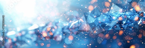 Abstract Celebration: Blue & Purple Triangles with Confetti on White Background (Web Banner) photo