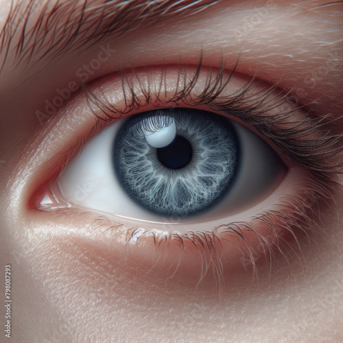 Clear Gray Healthy Human Eye Macro Close-Up