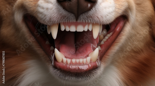 A close up of a growling dog's teeth