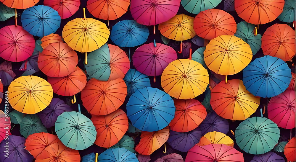 Seamless pattern background of Colorful Rainbow Umbrellas ,abstract umbrellas pattern wallpaper style, illustration, 