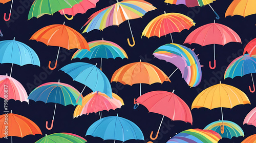 Seamless pattern background of Colorful Rainbow Umbrellas  abstract umbrellas pattern wallpaper style  illustration  black