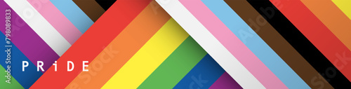 Pride Month banner with progress pride flag color crisscross stripe background for LGBTQIA. Vector template background.