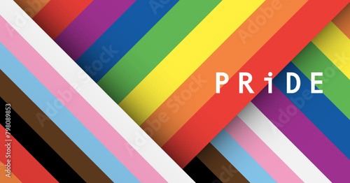 Pride Month banner with progress pride flag color crisscross stripe background for LGBTQIA. Vector template background. photo