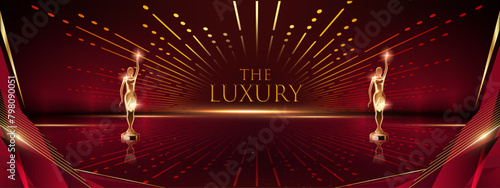 Red and Gold Award Background. Modern Luxury and Premium Design Template. Beautiful Wedding Template. Celebrating Graphics for Birthday and Event occasion. Royal Looking Creative Design Pattern.