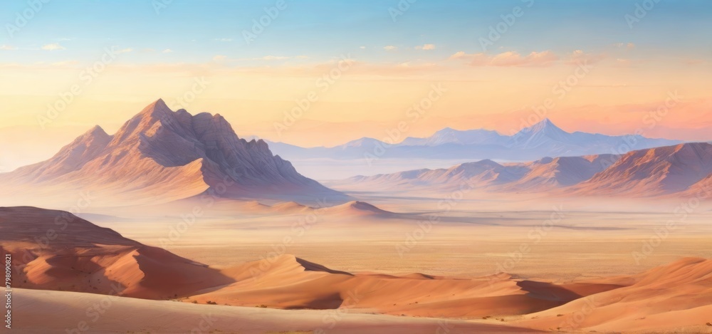 Naklejka premium Panoramic landscape of the desert – Desert scenic background