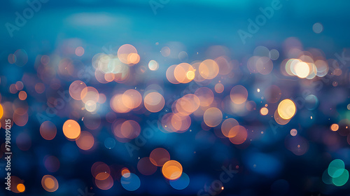 city blurring lights abstract circular bokeh on blue background photo
