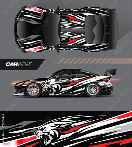 Car decal design vector. Graphic abstract stripe racing background kit designs for wrap vehicle, race car, rally, adventure and livery	