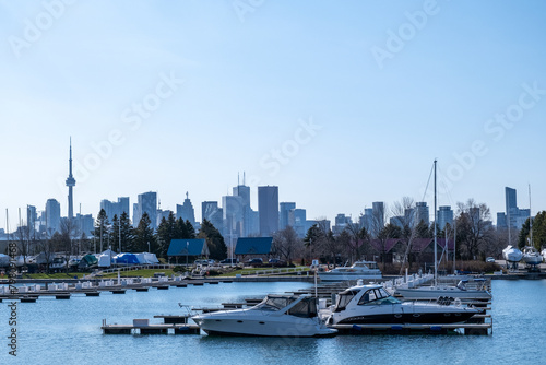 Photography Toronto skyline and boats in marina spring