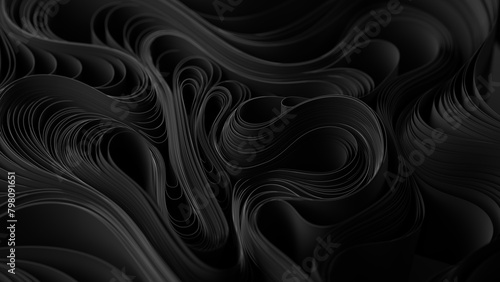 Black layers of cloth or paper warping. Abstract fabric twist. 3d render illustration (ID: 798091651)