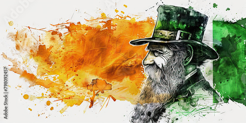  Irish Flag with a Leprechaun and a Brewer - Visualize the Irish flag with a leprechaun representing Irish folklore and a brewer 