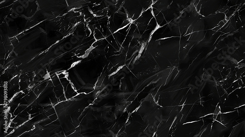 Seamless tileable black marble background texture wallpaper. Generative AI