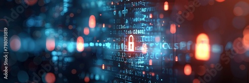 Wallpaper Mural Fragmented Cybersecurity Network: Light Blue Flowing Silhouettes on Padlock Background Banner Torontodigital.ca