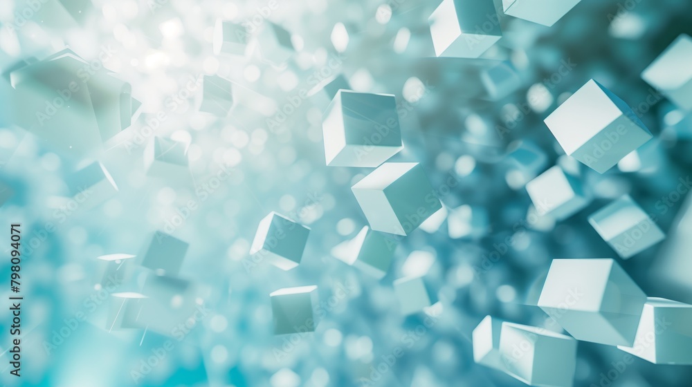Closeup photography of flying cubes in motion on the blue background. Closeup photography of flying cubes in motion on the blue background.