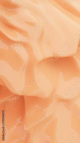 Abstract cosmetic peach looping animation vertical background. Smooth beige wavy cream or liquid