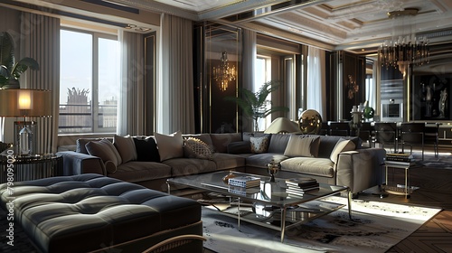 Design a high-end living room interior with a contemporary aesthetic in a 3D render © MuhammadS