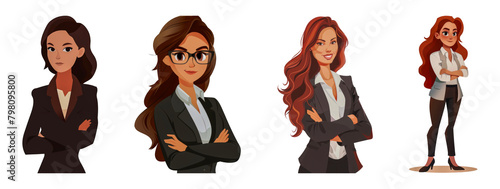 Confident businesswomen characters in professional attire cut out png on transparent background photo