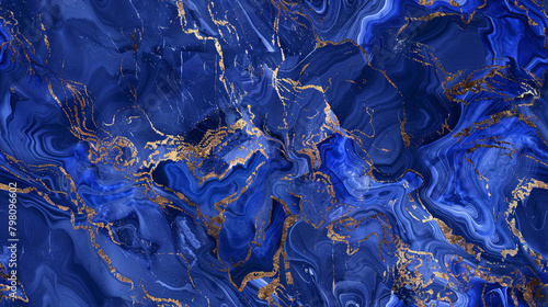 Seamless tileable blue marble background texture wallpaper. Generative AI photo