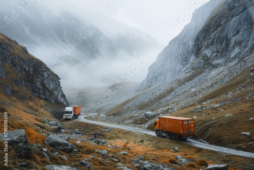 Image of two trucks driving on a road, suitable for transportation concepts