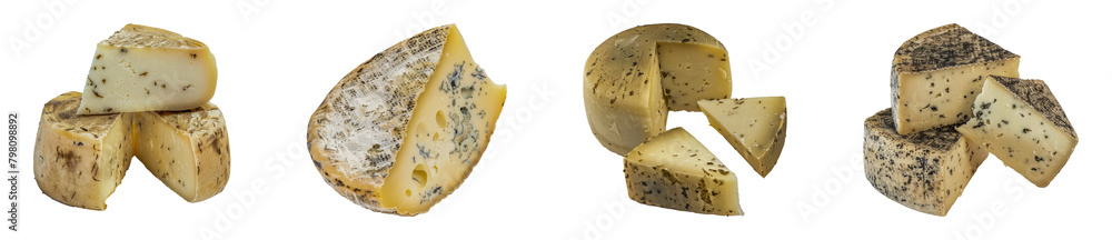 Variety of aged cheeses with herbs cut out png on transparent background